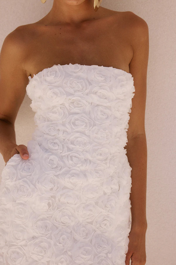 white rosette dress