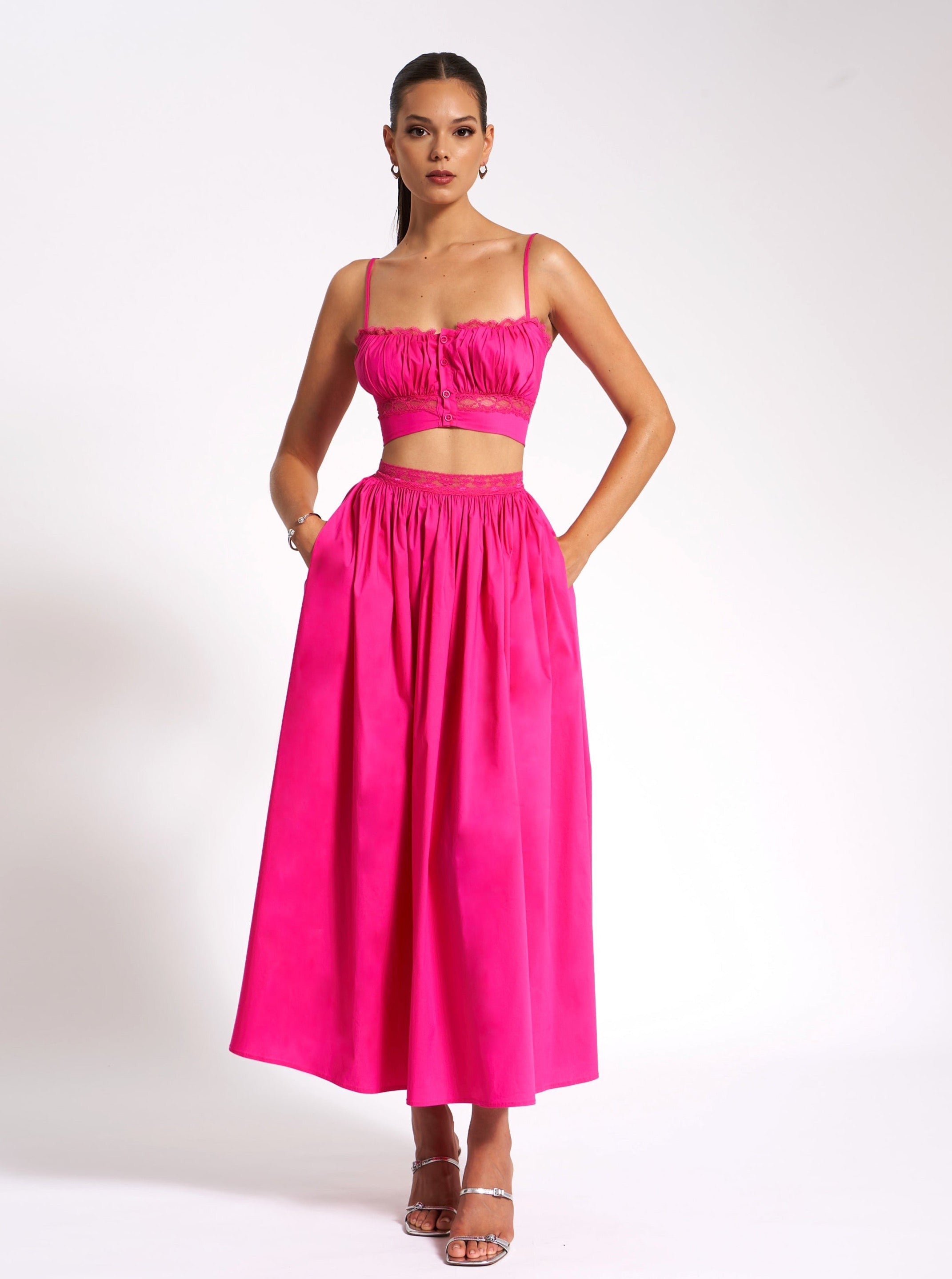 FUCHSIA COTTON POPLIN MAXI SKIRT SET