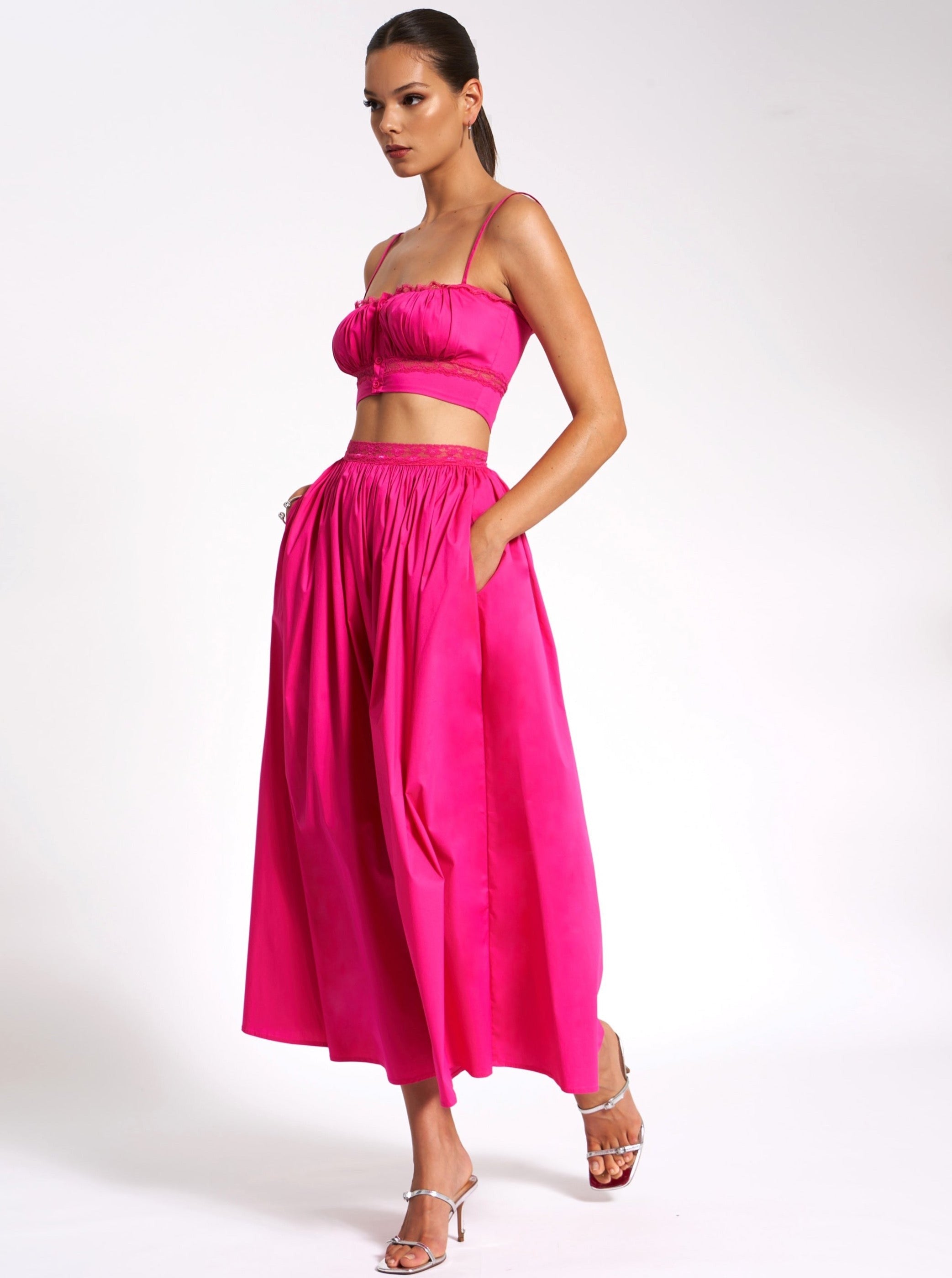 FUCHSIA COTTON POPLIN MAXI SKIRT SET