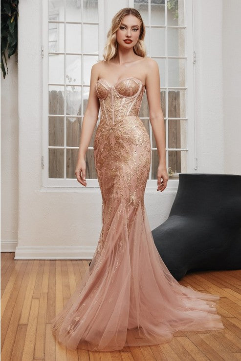 GOLD STRAPLESS MERMAID CORSET GOWN