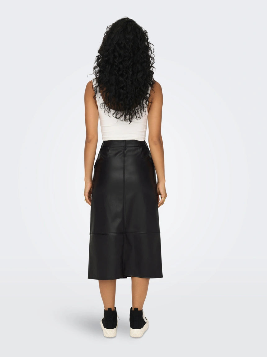 VEGAN LEATHER BUTTON SKIRT