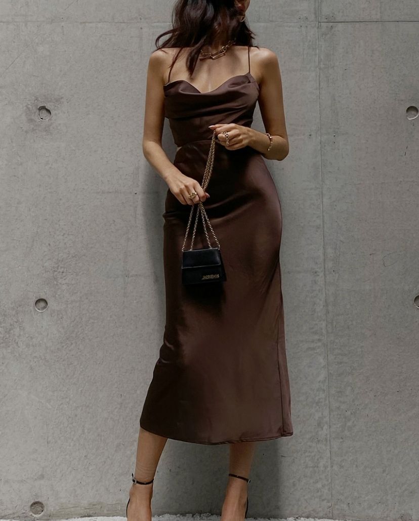 CHARLIZE SLIP DRESS CHOCOLATE