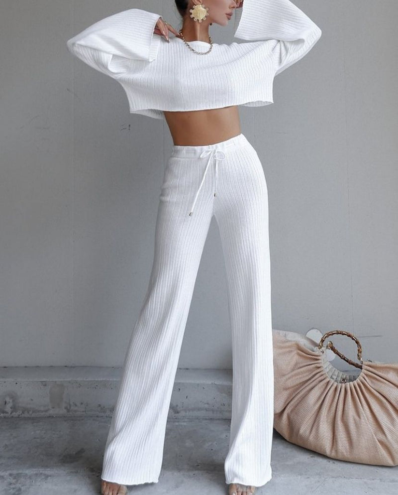 WEAVER PANT AND CROP SET WHITE