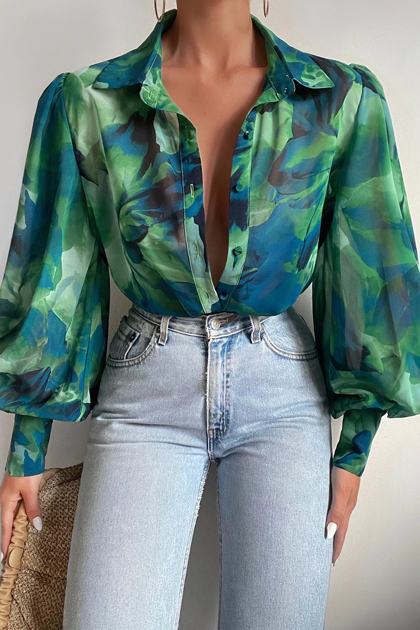 MALIBU GREEN FLORAL BLOUSE