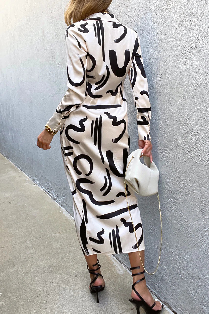 SKYLA SHIRT DRESS CREAM BLACK SWIRL